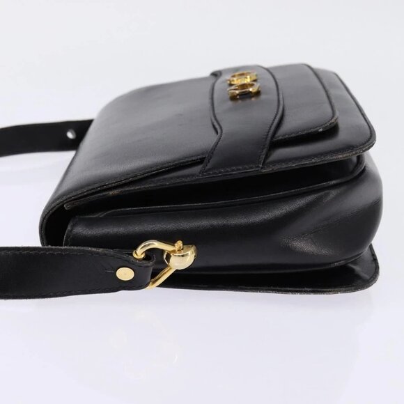 GUCCI Shoulder Bag Leather Black Gold Auth - Picture 4 of 16